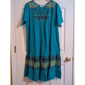 NWT Boho Teal Cotton Tunic Dress Small Tiered Peasant Lightweight Summer Casual